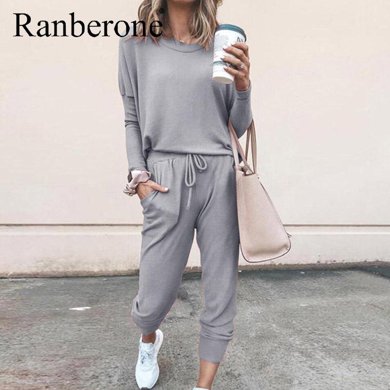 

Women Long Sleeve Sportswear O Neck Blouse Top Drawstring Pants Sport Tracksuit Sports Shirts Autumn Winter Set Solid Color Suit, Black
