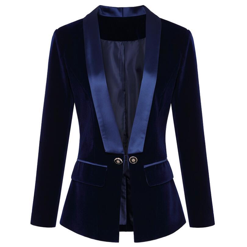 

Ladies Cetim Patchwork From Velvet Fashion Woven Shaving Slender Slim Fit Long P1611 Female Blazer 1d6o, Black