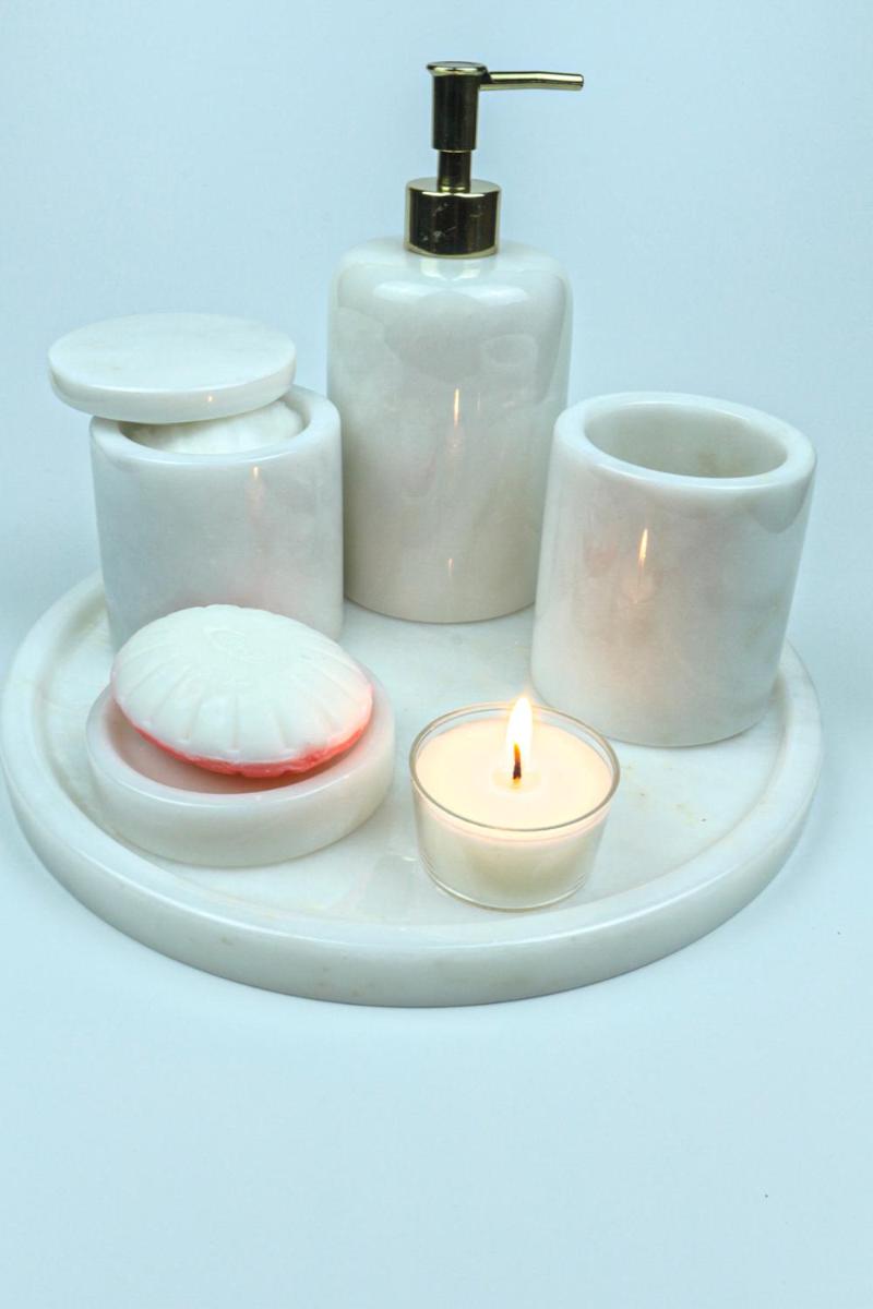 

%100 MARBLE NATUREL White Natural Marble Bathroom Accessory Set 5Pcs toothbrush holder soap dish impressive healthy decor