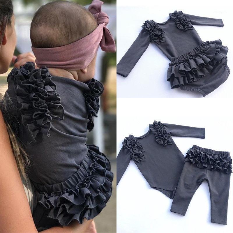 

Special Offer Fashion Ruffles O-neck Baby Body 2pcs Newborn Infant Baby Girls Outfit Clothes Romper +pants Set1, Black