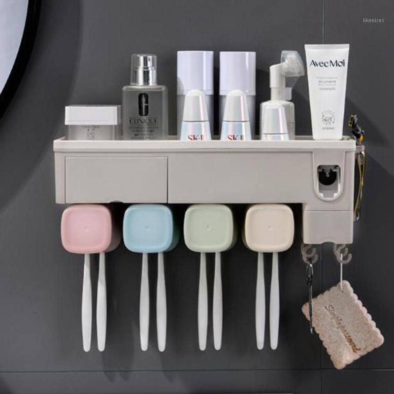 

Bathroom Toothbrush Storage Rack Punch Free Wall Mounted Toothpaste Shelf Multifunction Bathroom Organizer1