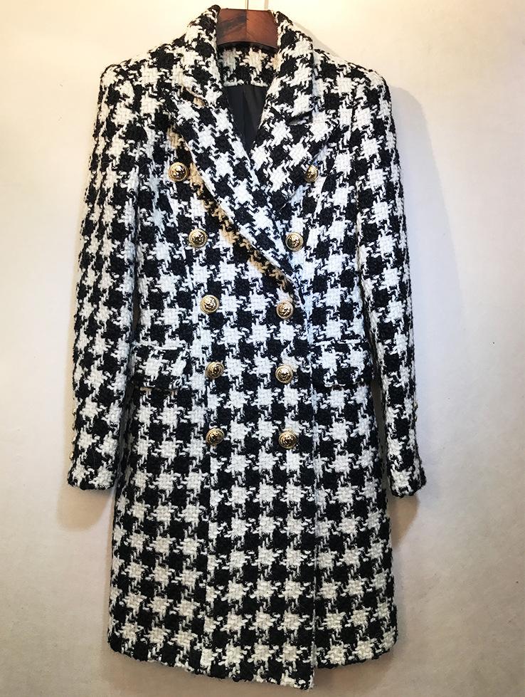 

Europe&America women' double-breasted plaid tweed coat 2020 Fall/winter high quality houndstooth overcoat women B068, As picture