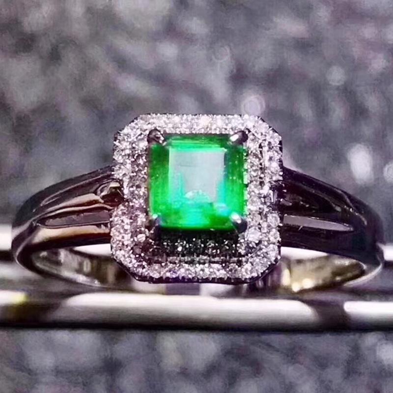 

Cluster Rings Natural Real Emerald Square Ring Per Jewelry 5*5mm 0.5CT Oval Gemstone 925 Sterling Silver Fine J292719, Golden;silver