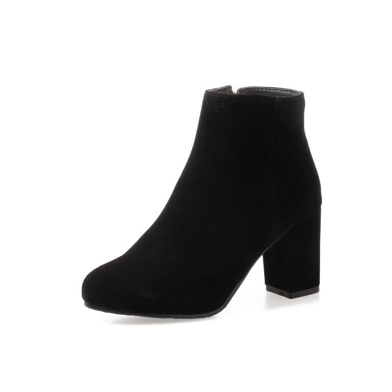 

Ankle boots winter boots women Flock high heels booties woman booties woman Zip snow women cute shoes, Black