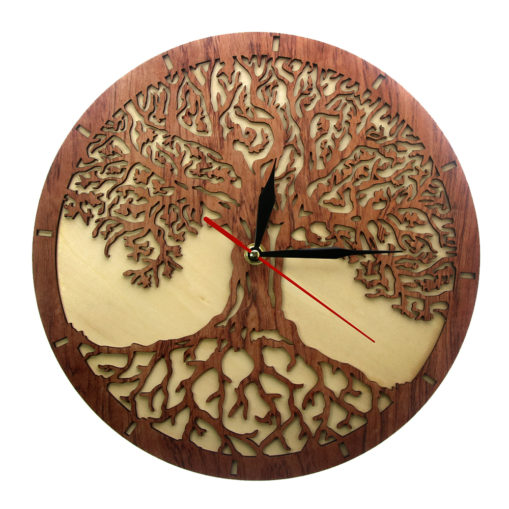 

Yggdrasil Tree Of Life Wooden Wall Clock Sacred Geometry Magic Tree Home Decor Silent Sweep Kitchen Wall Clock Housewarming Gift 201118