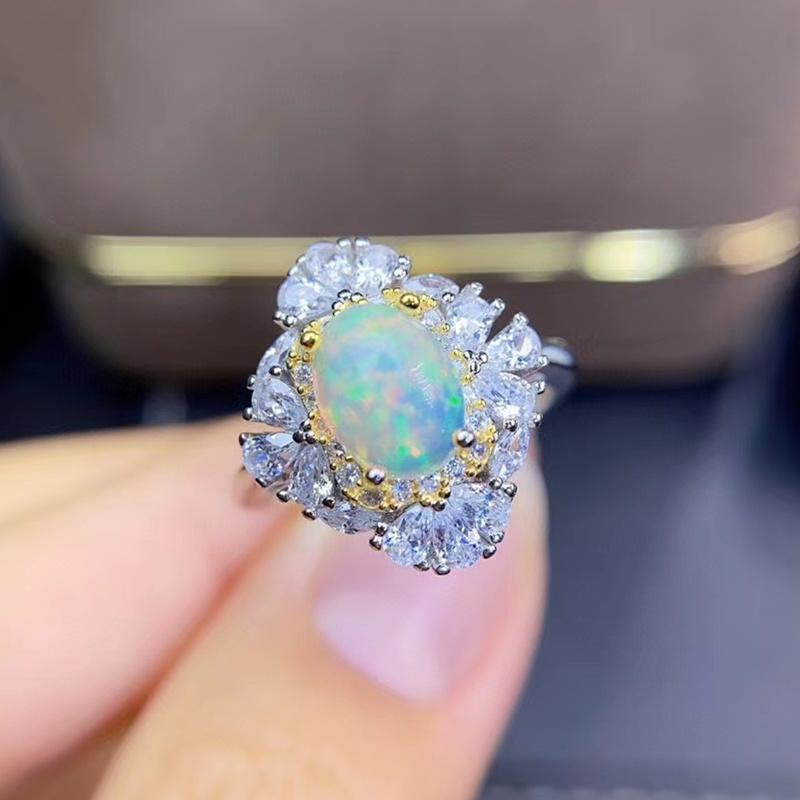 

Cluster Rings Natural Real White Opal Luxury Ring 6*8mm 0.8ct Gemstone 925 Sterling Silver Fine Jewelry J212283, Golden;silver