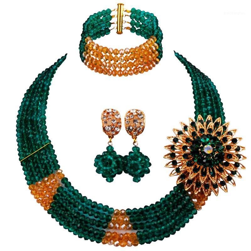 

Earrings & Necklace Trendy Army Green Champagne Gold AB Folk Crystal Beads Party Festival Jewelry Set For Women And Girls 5C-SJ-01, Silver