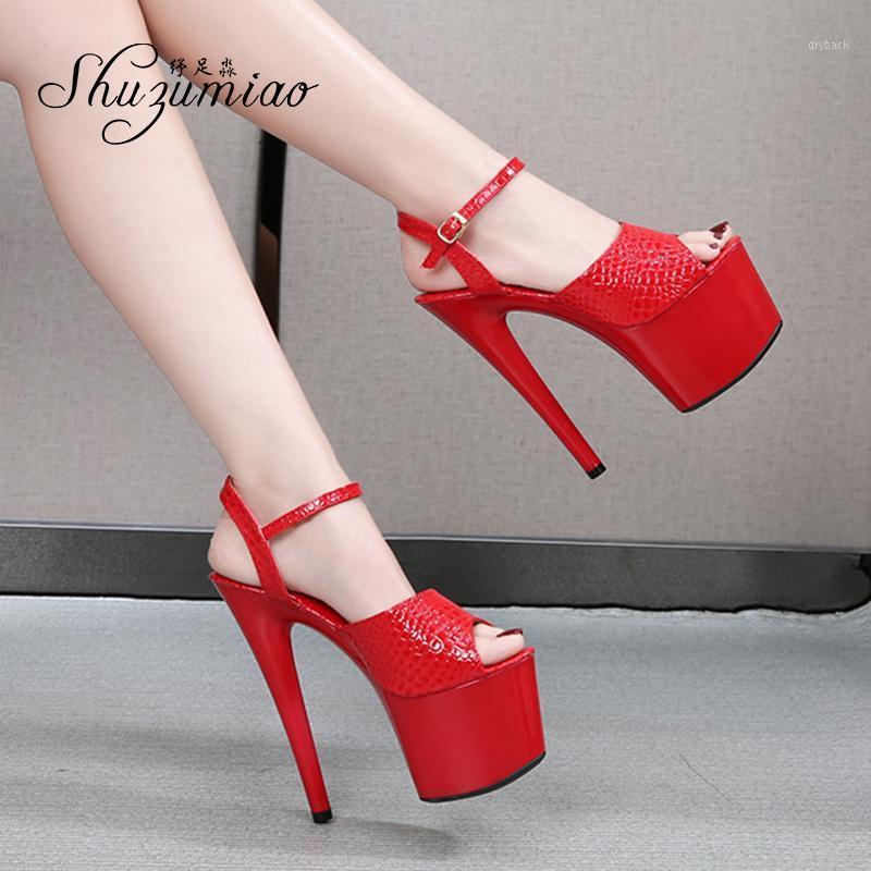 

Shuzumiao Woman Shoes High Heels 2021 Summer Sexy Stiletto Waterproof Platform Sandals16.5cm Female Model T Stage Catwalk Shoes1, Black