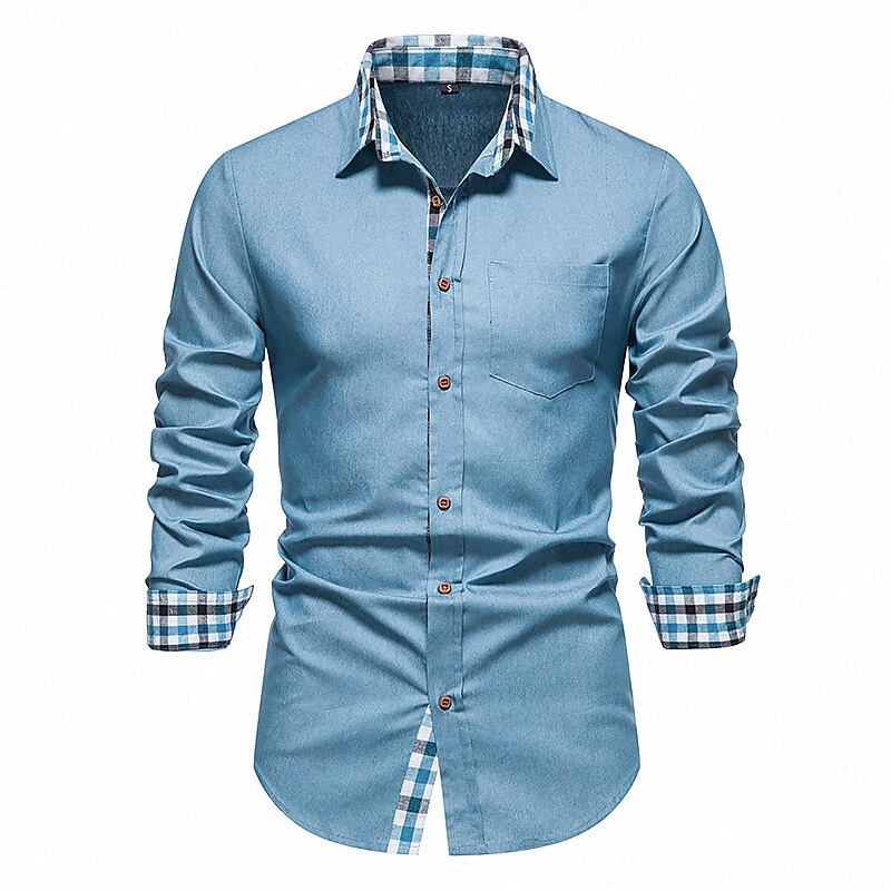 Men's Shirt Other Prints Lattice Plus Size Button Down Collar Daily Long Sleeve Tops Fashion Blue Light Blue V2cy#