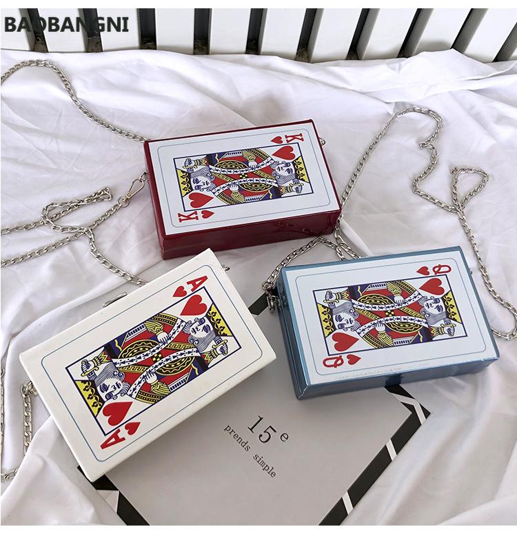 

Women's chain shoulder crossbody bag fun poker card leisure fashion letters small square trendy handbags bolsa feminina, Black