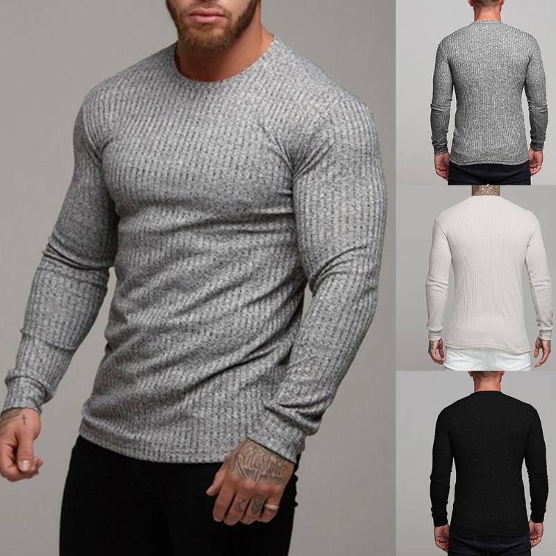

Nice Men Basic Knittwear Thin Autumn Fitness Men Long Sleeve Knitting Pullover Spring Sweater Casual Streetwear Gymwear, White