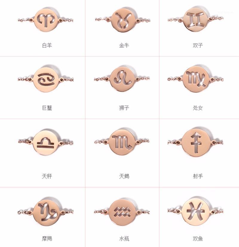 

New Design 12 constellations Zodiac Sign charm Bracelet Rose Gold color 316 titanium steel star sign bracelets for girl/woman1