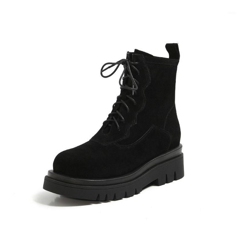 

SKLFGXZY Grind arenaceous boots Female boots Genuine leather black brown Women's Autumn winter Women's shoes1