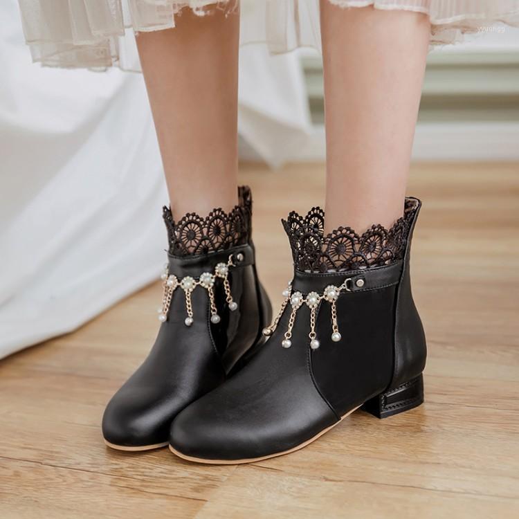 

Big Size boots women shoes ankle boots for women ladies Beaded lace1, Black