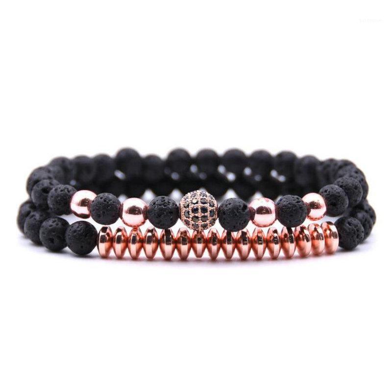 

2pcs / set Beads Bracelet Men Tiger Eye Lava Stone Micro Zircon Ball Bracelet For Men Women Couples Friendship Bracelets Jewelry1