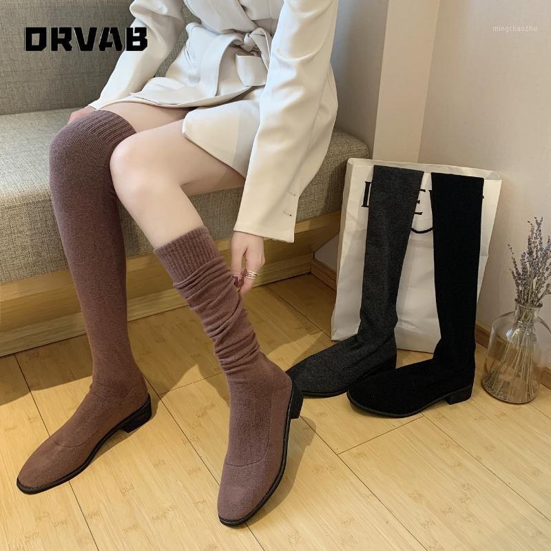

Long Boots Women Sock Boots 2021 Fashion Thigh High Flat Ladies Sexy Slim Over The Knee Shoes Woman Knee High1, Khaki