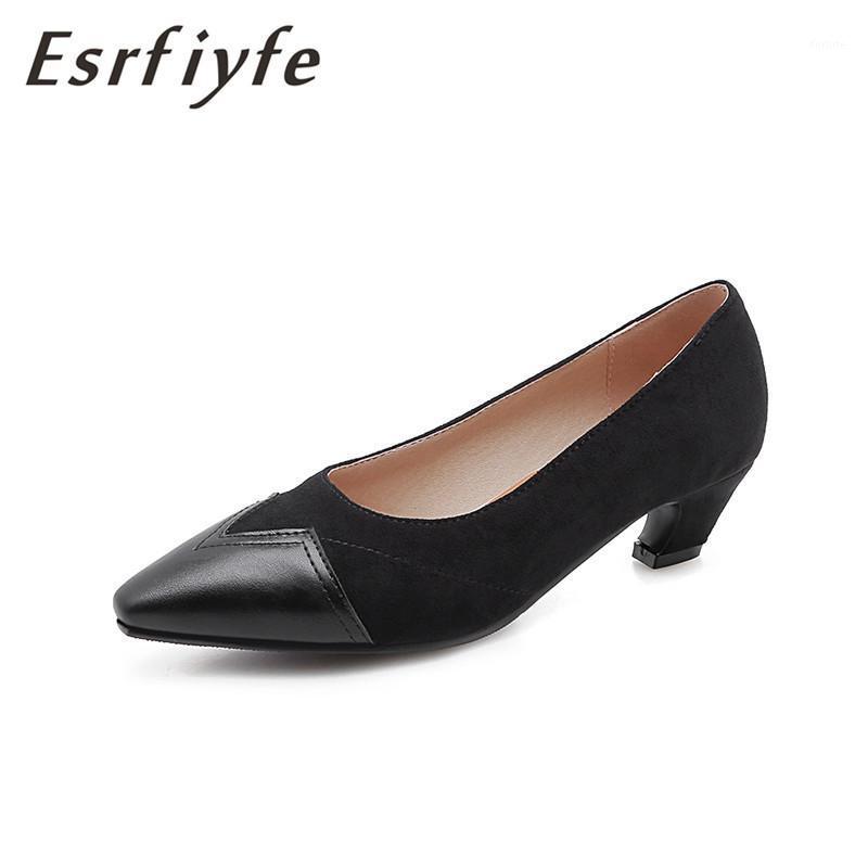 

ESRFIYFE 2020 New Size 34-48 Woman Shoes Soft Leather+flock Low Heels Women Pumps Women's Work Shoes Pointed Toe Wedding1, Black