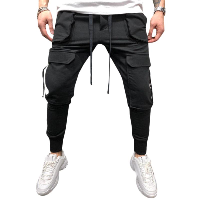 

Pants Men Slim Cargo Pants Drawstring Solid Multi-pocket Men's Clothes Ropa Hombre Pantalon Men's Joggers Trousers Pencil, Black