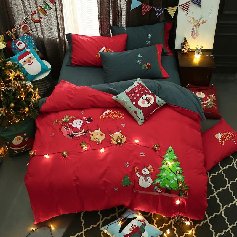

3/4/6 Pcs  Queen King size Kids Adults Red Christmas Cute Bedding set Duvet cover Bed sheet set Pillowcase New Year Gifts, Color 1