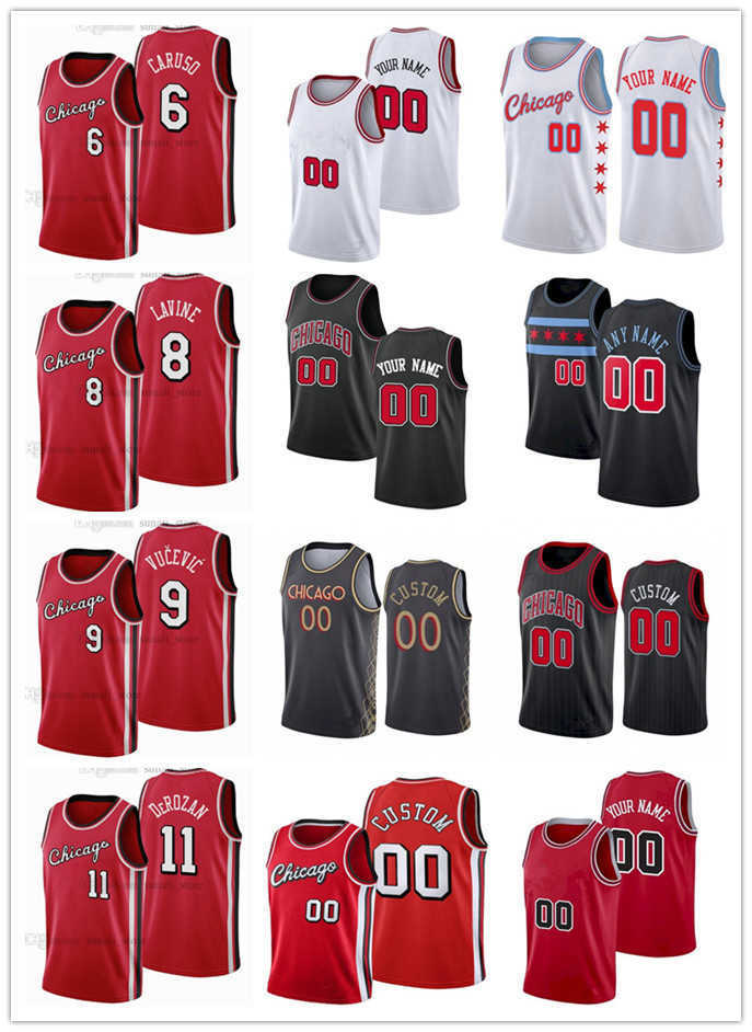 

75th Mens Womens Youth Chicago's Bulls's Alex 6 Caruso DeMar 11 DeRozan Nikola 9 Vucevic Zach 8 LaVine Custom Basketball Jersey, Black;red