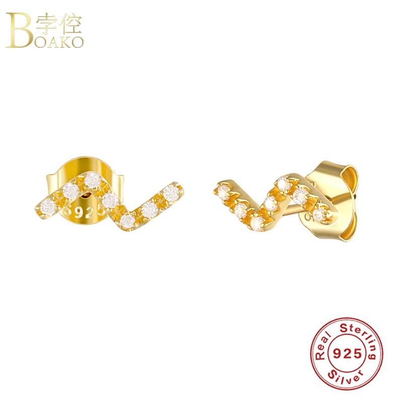 

BOAKO S925 Silver Earrings For Women 2021 Fashion Stud Earring Fine Jewelry Zircon Earrings Pendientes Brincos Aretes For Girls