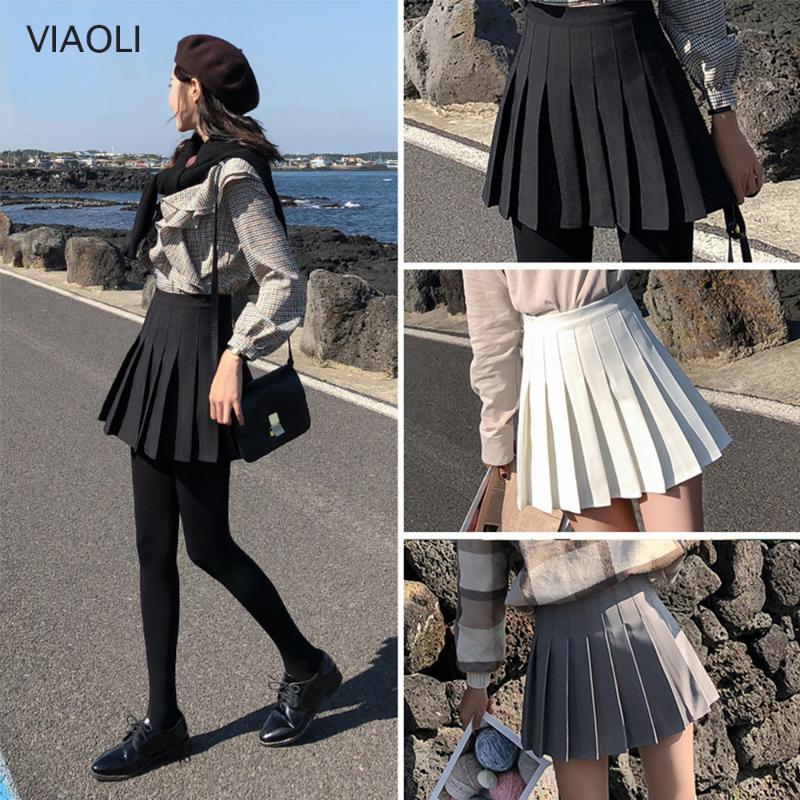 

2020 Women Summer Solid Black Suit Fabric Pleated Skirt School Patterns Preppy Sweet Style Skirt Large Size S-2XL korean, Pink