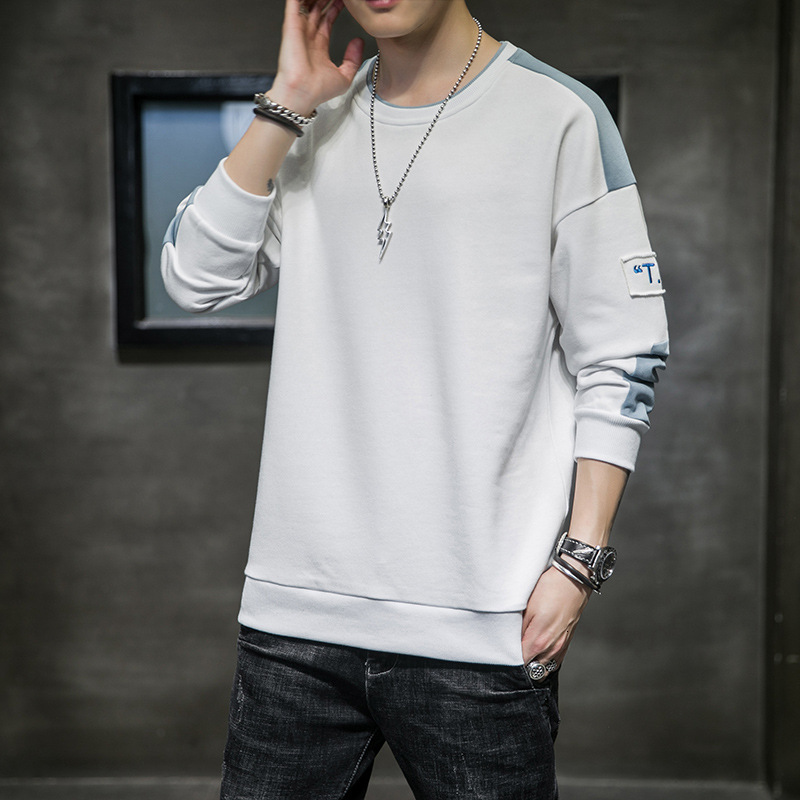 

2021 Trend Men Hoodies Casual Solid Splice Pullover O-neck Slim Fit Men's Sportswear Sweatshirt Print Male Hoody Tracksuit 4wk8, White