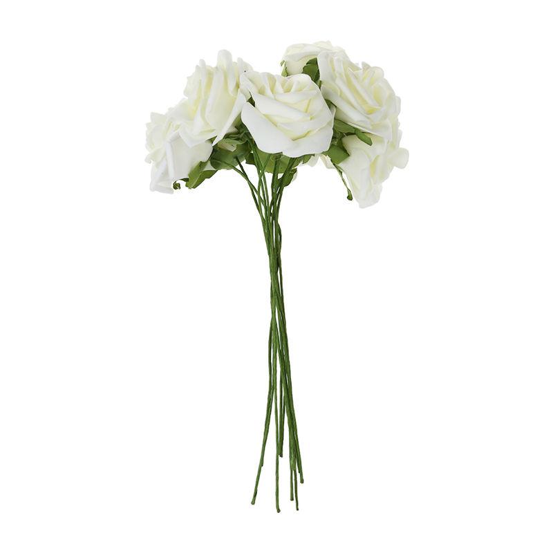 

Ivory Artificial Foam Rose Bouquet 10 PE Floral Flowers Bridal Wedding Decor 7cm, White
