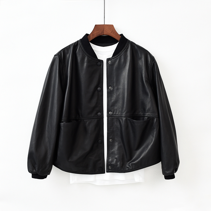 

2021 New Autumn Spring of Female Plutonium Loose Short Basic Jacket Ladies High Street Leather Outerwear Coat PXWT, Black