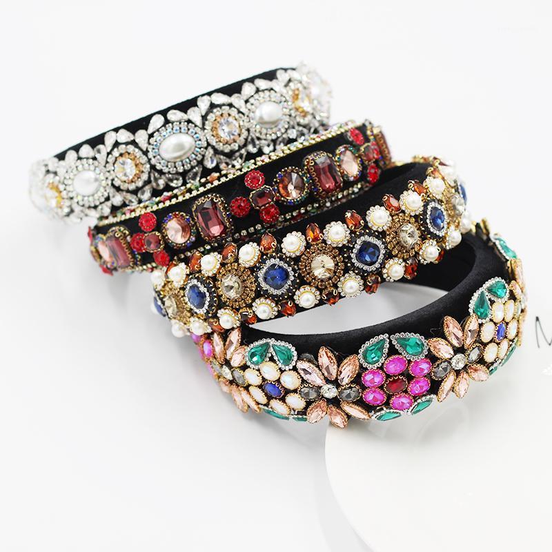 

Luxury Colorful Rhinestone Geometric Headband Baroque Color Pearl Sponge Exaggerated Hair Hoop 782 Clips & Barrettes, Golden;silver