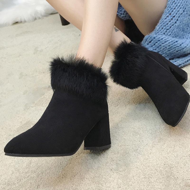 

Winter Boots Women High Heel Shoes Solid Color Boots Pointed Toe Zipper Casual Shoes Women Casual Zapatos De Mujer Botas, As pic