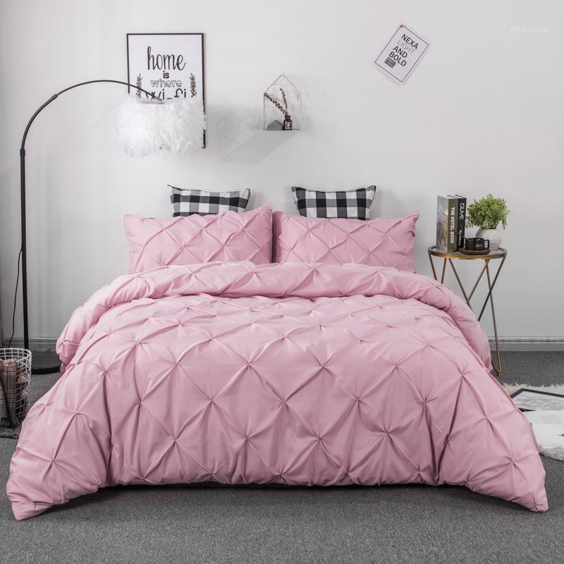 

Luxury Duvet Cover Set Queen King Size Pinch Pleat Brief Bedding Sets Comforter Cover Pillow cases1, White