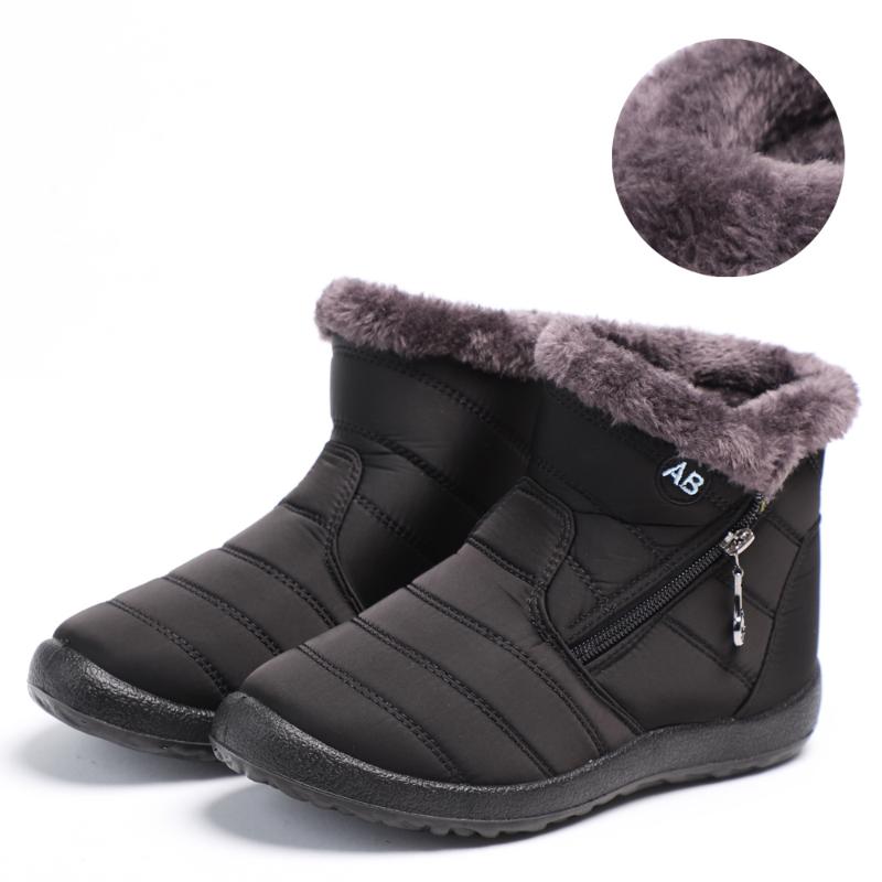 

Women Boots Waterproof Snow Boots Female Plush Winter Women Warm Ankle Winter Shoes Casual Flat Shoes 2020, Black-ab