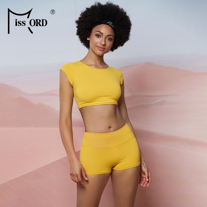 

Missord Solid Color O Neck Short Sleeve 2pcs Yoga Set Gym Sportswear Gym Clothes Fitness Crop Top Quick Dry Running Set MY022, Orange top