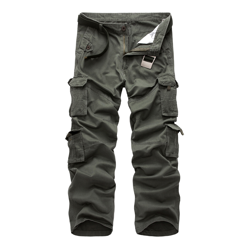 

2021 Men Winter Cargo Long Pants 100% Cotton Thicken Multi Pocket Men's Clothes Km065 IJVI, Black
