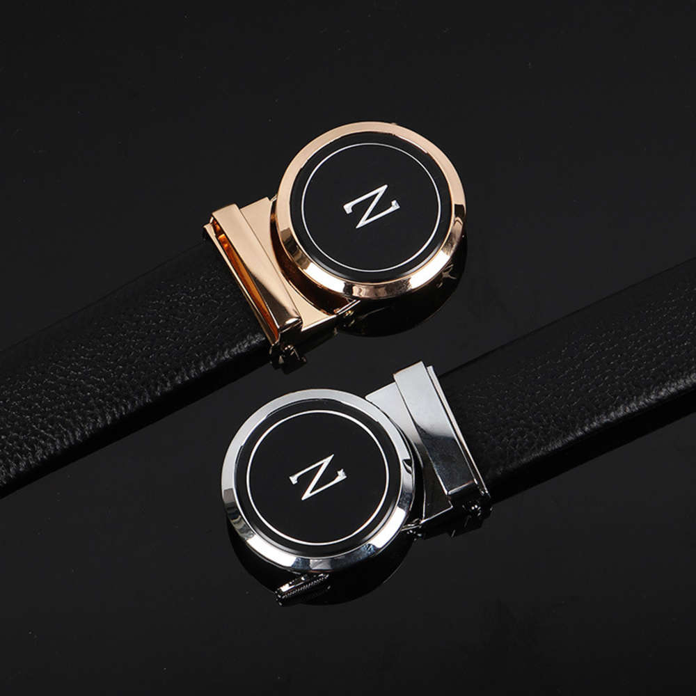 

Belt men's leather head leather business automatic buckle belt personality fashion Korean young men's round buckle trouser belt, Black