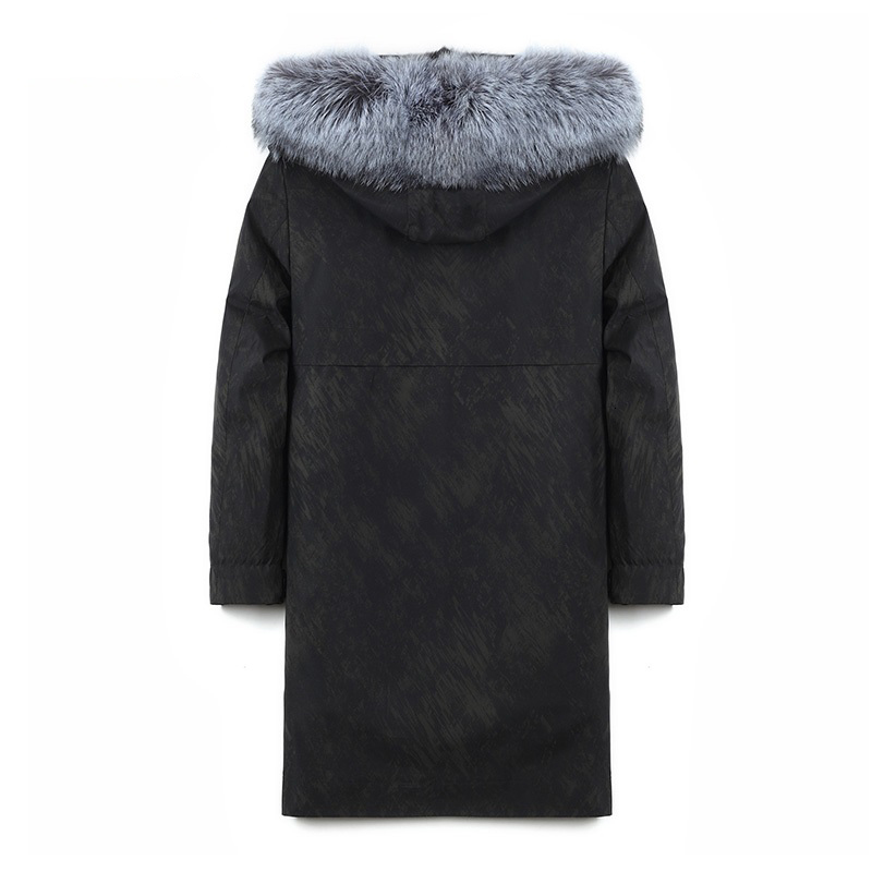 

2021 Leather Jacket Natural Raccoon Fur Collar Lined Warm Winter Hood with a Windproof Hoodie L0IR, Black