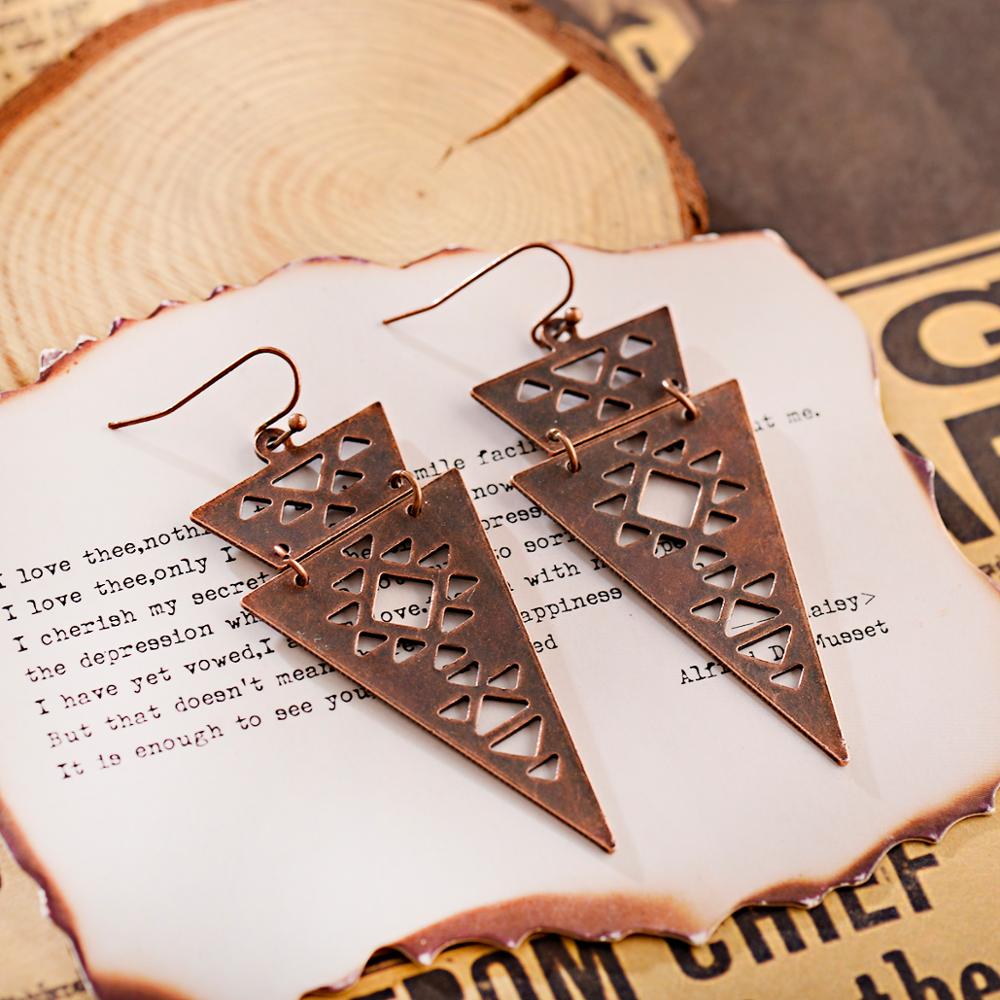 

Ethnic Style Unique Pendant Earrings Inverted Triangle Alloy Geometric Hollow Pendant Earrings 2020 Gypsy Jewelry Gift