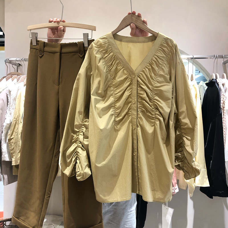 

New White 2021 V-cleavage Women Autumn Luxury Designer Woman Shirt Clothing Aa8g A6II, Navy blue.