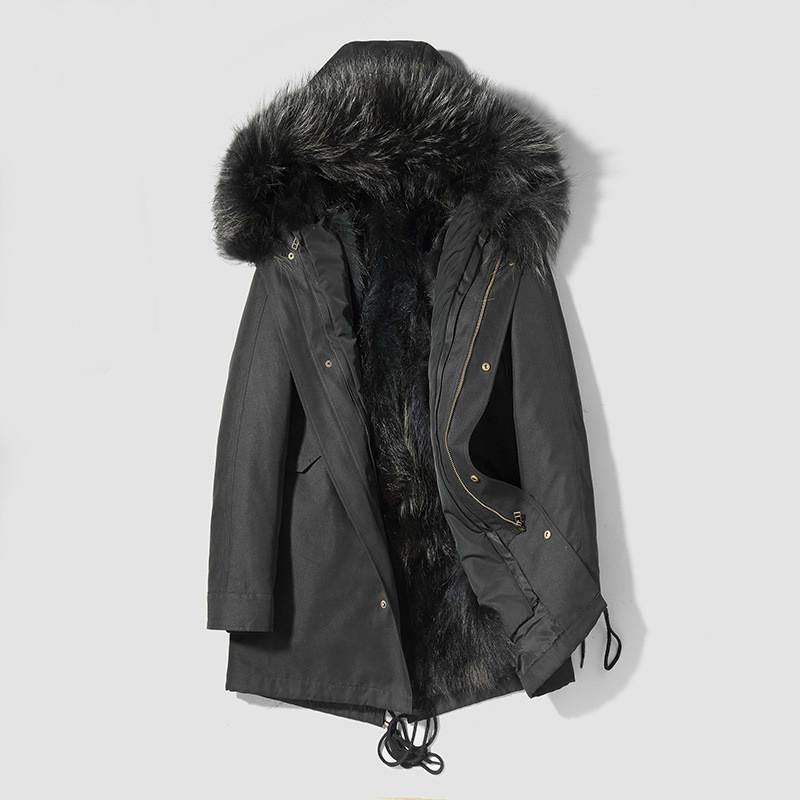 

Real Fur Coat Natural Raccoon Fur Parka Winter Jacket Men's Warm Hooded Parkas Plus Size Jackets Jaqueta De Couro YDPJ-1 YY471, Black