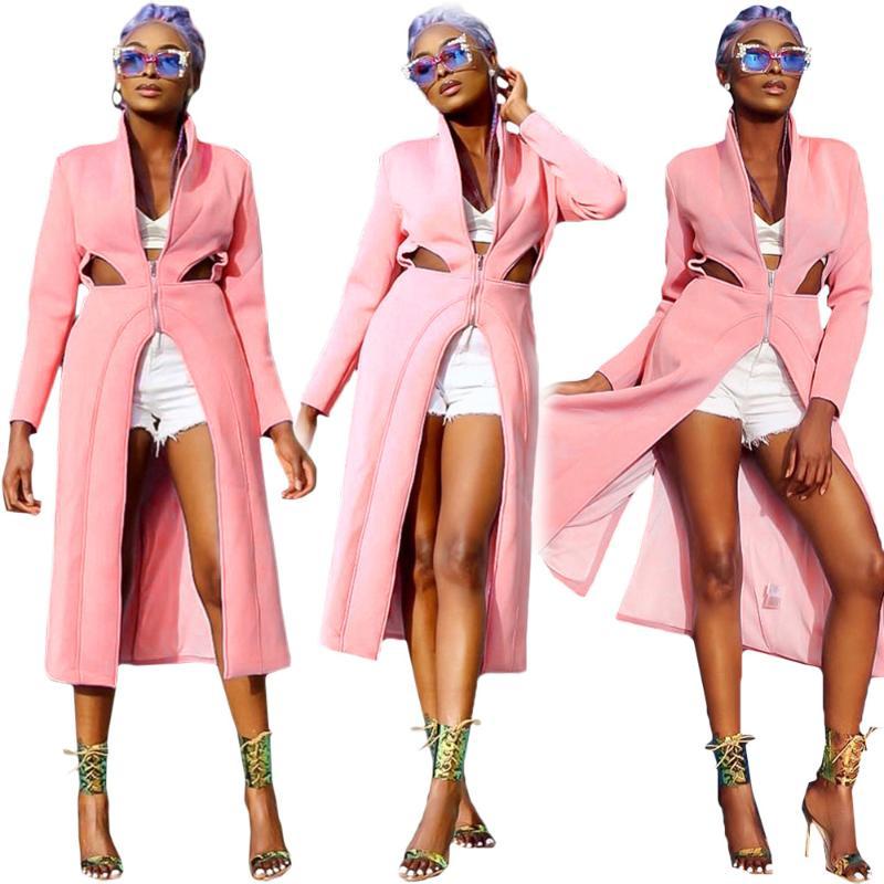 

1L052 Autumn Women Street Zipper Hollow Out Skirt Tops Trench Coat, 1l052 pink