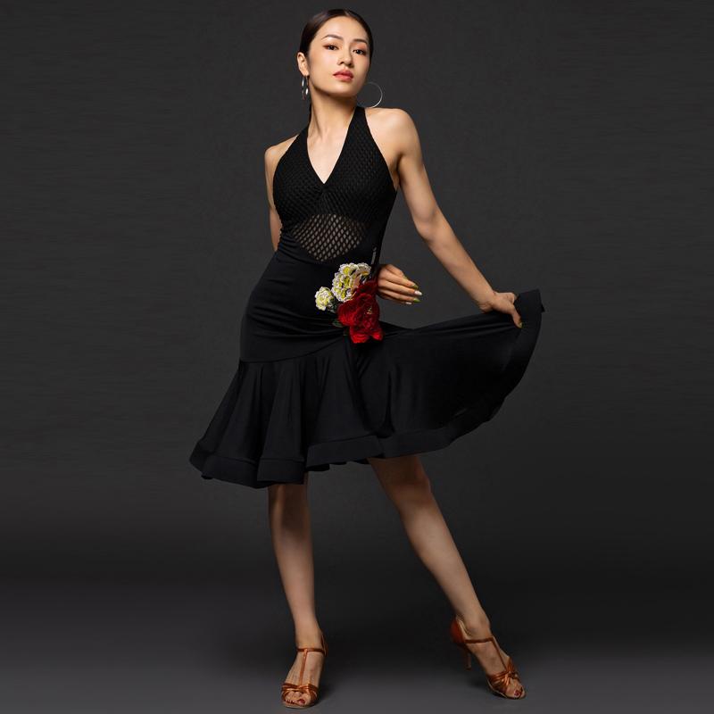 

Latin dance practice clothes female adult professional performance clothing new suit Latin dance skirt dress sexy - A3181, Black