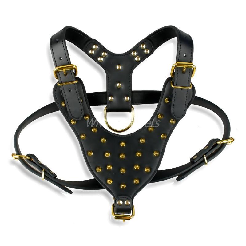 

2021 Gold Spikes Studded Leather Dog Pet Harness For Large Dogs Pitbull Boxer