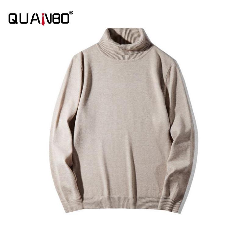 

QUANBO Men Turtleneck Sweater 2020 New Arrival Autumn Winter Men's Solid Color Loose Fat Casual Knitting Sweater, Black