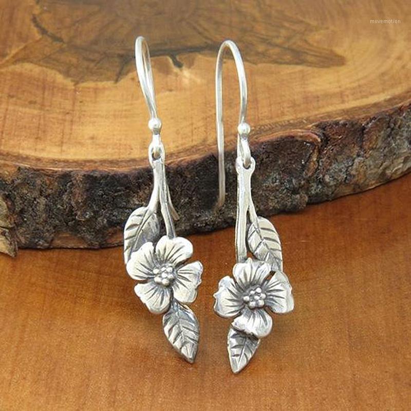 

Women Drop Earring Vintage Silver color Flower Leaves Dangle Earrings Statement for Girls Earings Fashion Jewelry 20201