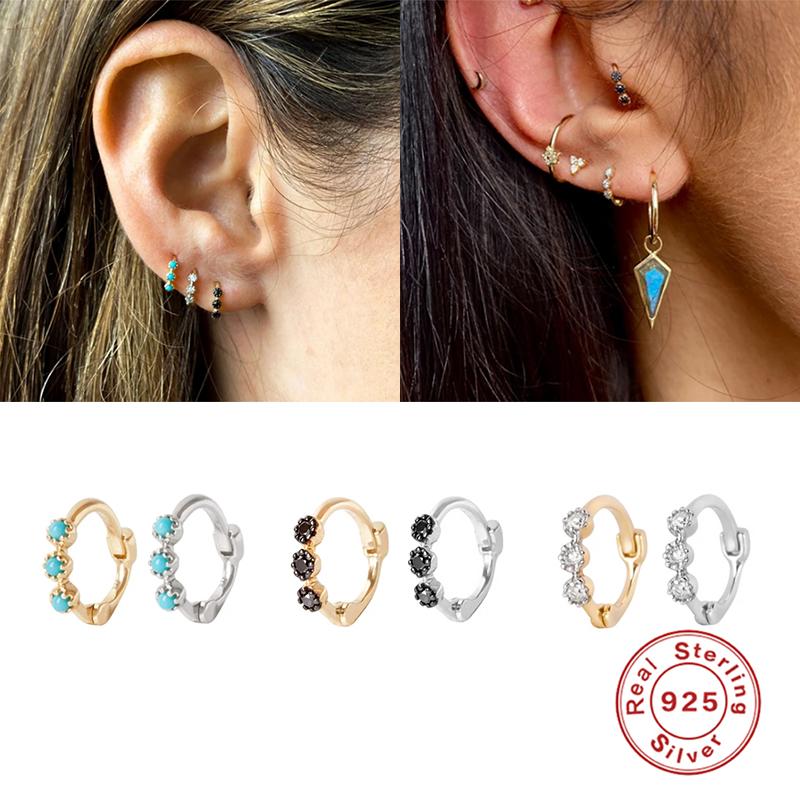 

CANNER 2PCS 925 Sterling Silver 8mm Luxury Bling Crystal Hoop Earrings for lovers' Girl Women Round Pendientes Earring Jewelry