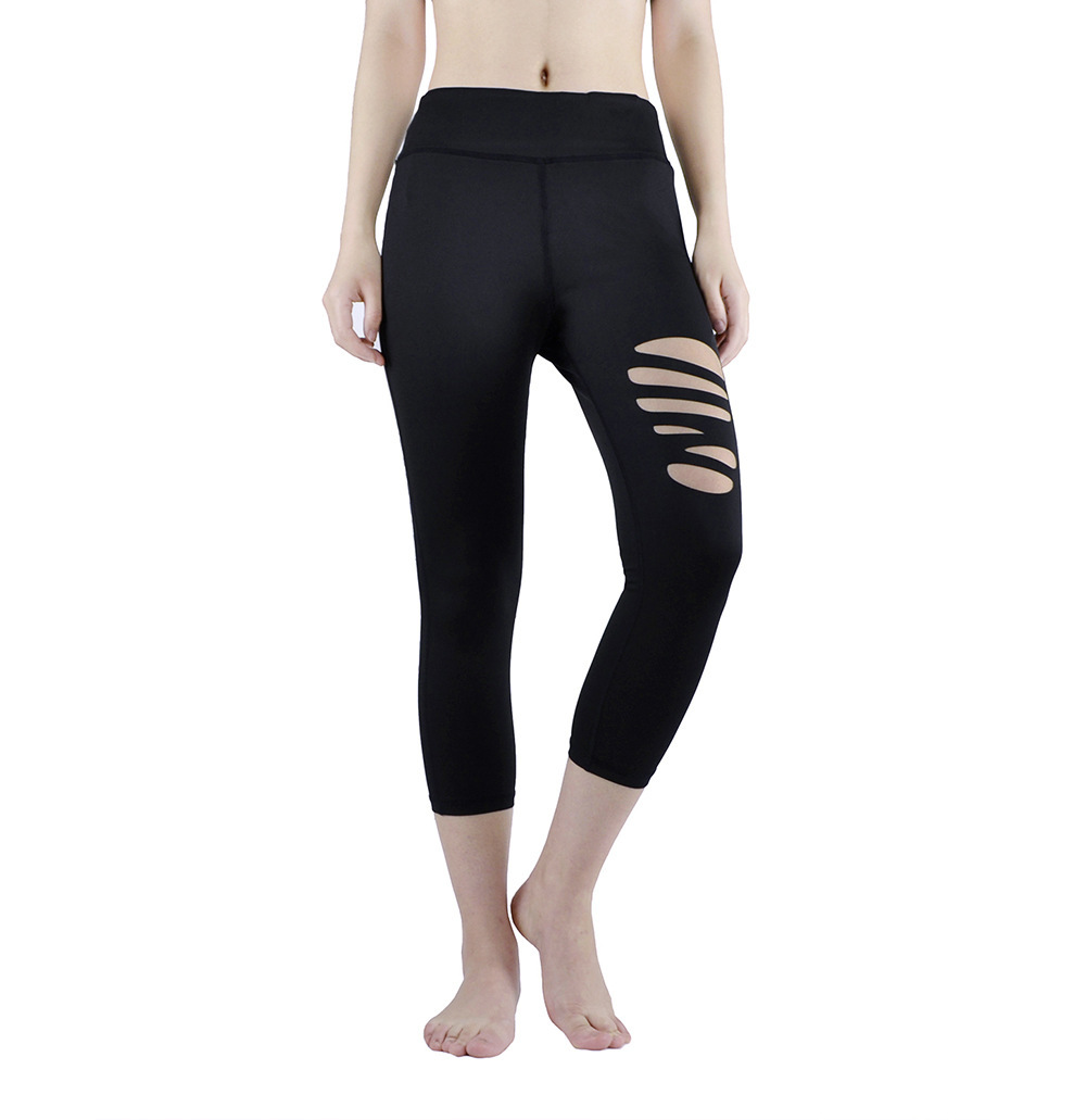 

New Summer Hole Breaking Cropped Women' Yoga Pants Tight Breathable Keep Slim Training Running Gym Fitness Yoga Leggings, Black