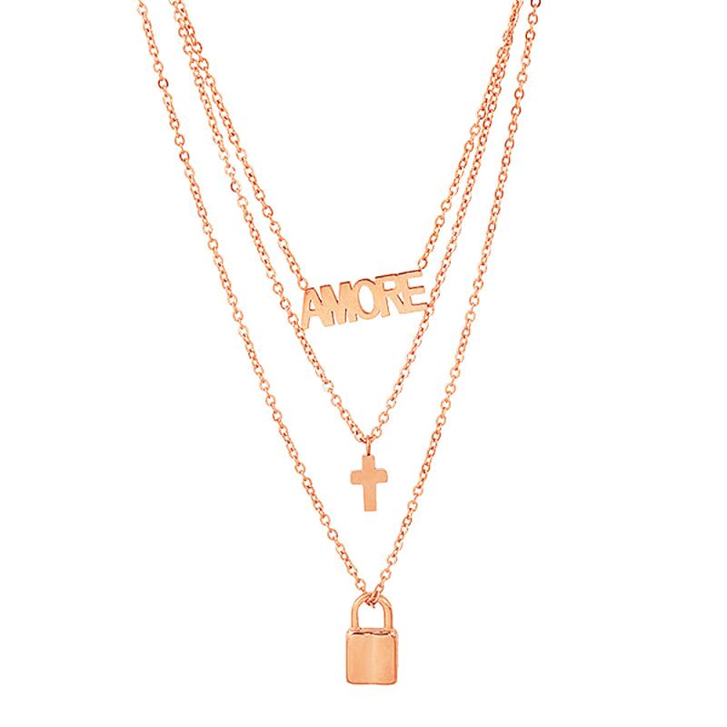 

Chokers FIREBROS 2021 Rose Gold Color Stainless Steel Cross Lock Pendant Layered Chain Necklace Choker Collar Women Jewelry Drop