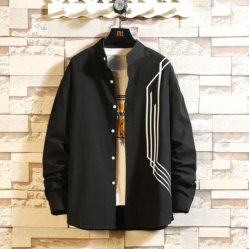 

2021 Brand Spring Autumn Black Hip Hop Streetwear Patchwork Long Sleeves New Collar Korea Style Shirt for Men's Clothing Luas, C157 a