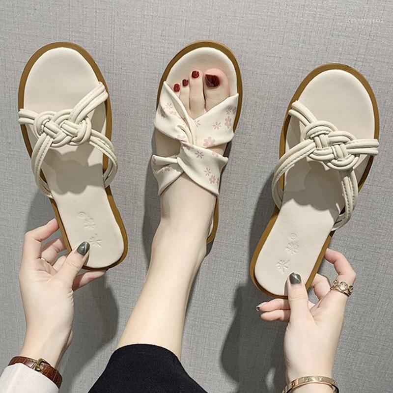 

Net Celebrity two ways print cross band slingback women sandals beach shoes women slippers knitted band flat femmes sandales20201